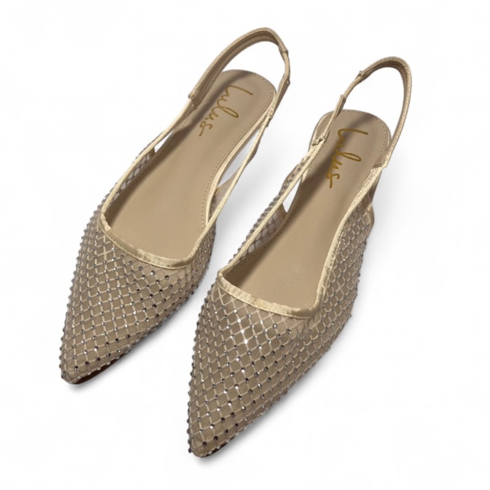 NWOT Lulus Olwen rhinestone white slingback pointed toe flats
